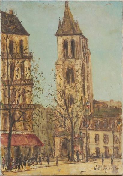 VASQUEZ "Saint Germain des Prés".

Huile sur toile, signée en bas à droite et titrée...