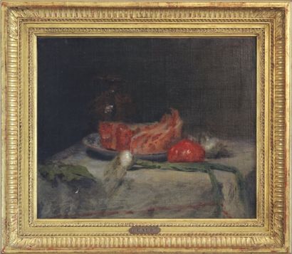 ADOLPHE FÉLIX CALS (1810-1880) 
Nature morte au lard
Huile sur toile, signée et datée...