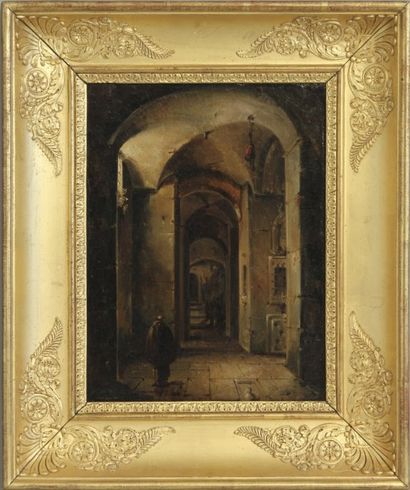TROUBON, XIXe siècle 
Vue d'un passage vouté
Huile sur toile, signée et datée 1835...