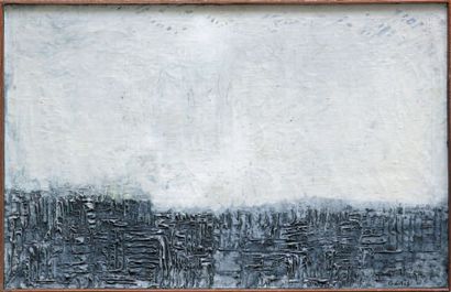 Yannis GAITIS (1923-1984) 
Composition en noire blanche
Peinture sur toile, signée...
