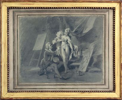 Dans le goût de Alexandre Evariste FRAGONARD (1780-1850) 
Le peintre et son modèle
Dessin...