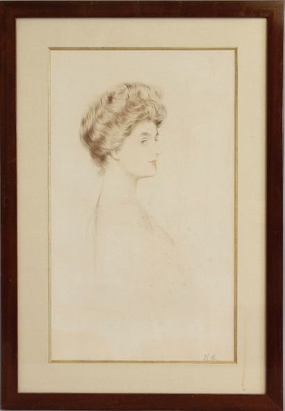 Paul César HELLEU (1859 -1929) 
Portrait de femme de profil
Dessin signé en bas à...