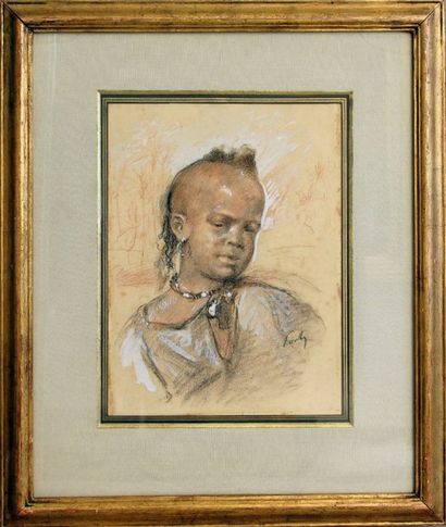 Henry Jean PONTOY (1888-1968) 
Portrait de jeune berbère
Dessin à la sanguine, fusain...
