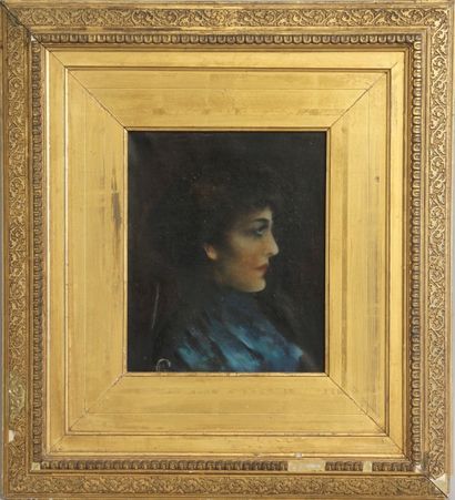 ECOLE AUTRICHIENNE de la fin du XIXème siècle Portrait de femme de profil.

Huile...