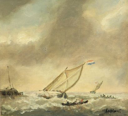Joseph LAMONT (XXème siècle) Embarcations et bateau à voile. 

Huile sur toile, signée...