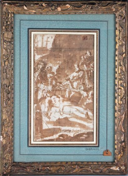 Attribué à Ludovico CARRACHE (1555-1619) Déploration du Christ mort
Plume, encre...