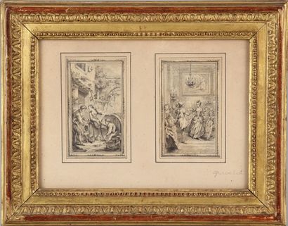 Attribué à Hubert François GRAVELOT (1699-1773) Deux projets d'illustrations: L'amant...