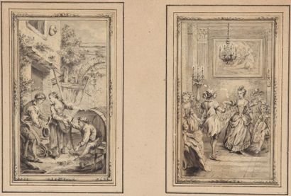 Attribué à Hubert François GRAVELOT (1699-1773) Deux projets d'illustrations: L'amant...