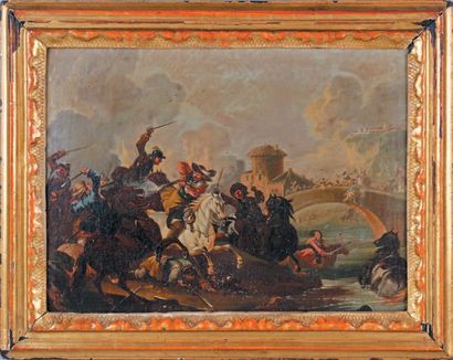 ÉCOLE ALLEMANDE du XVIIIe siècle suiveur d'Auguste Querfurt Choc de cavalerie et...