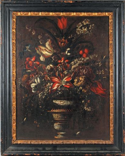 Attribué à Thomas YEPES (1600-1674) Bouquet de fleurs dans un vase de faïence
Toile.
Haut.:...