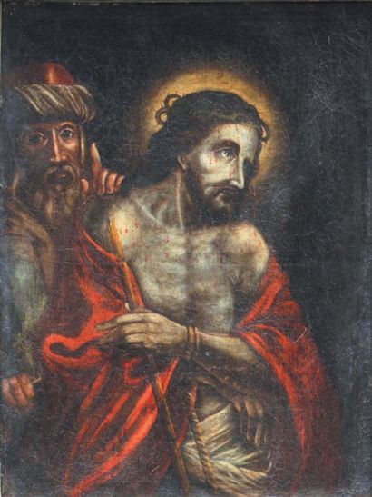 École ESPAGNOLE du XVIIe siècle Scène de la Passion du Christ
Huile sur toile.
(Rentoilée,...