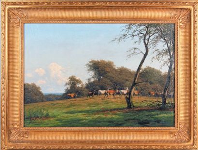 Carl Frederick BARTSCH (1829-1908) Harde de cerf et biches
Huile sur toile, signée...
