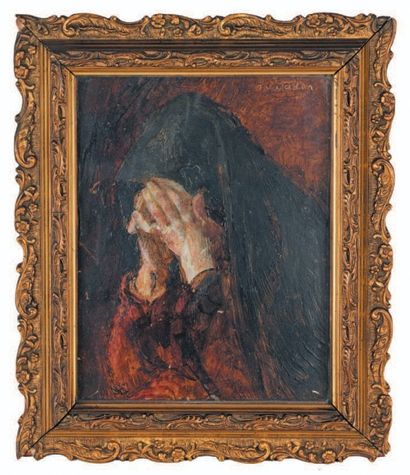 Jules Emmanuel VALADON (1826-1900) La pleureuse
Huile sur panneau, signée à la pointe...