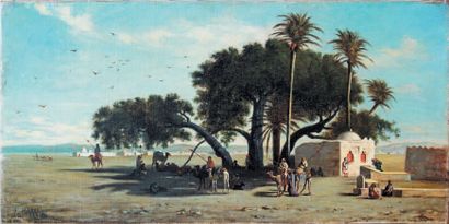 Louis MARRE, XIXe - XXe siècle Caravane auprès de l'Oasis
Huile sur toile, signée...