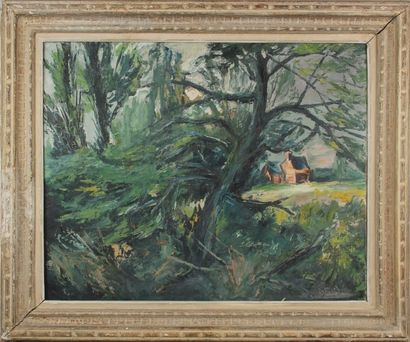 null Anders OSTERLIND (1887-1960)
Maisons dans un paysage.
Huile sur toile, signée...