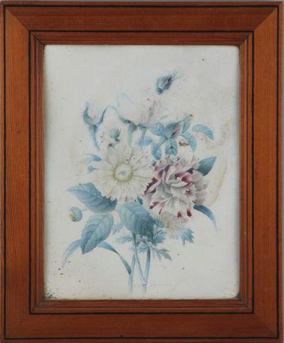 Ecole FRANCAISE du début du XIXème siècle 

Bouquet fleuri.

Aquarelle sur papier,...