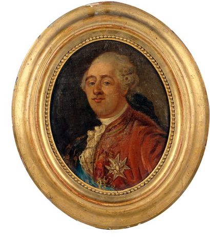 École FRANÇAISE de la fin du XVIIIème siècle 
Portrait de Louis XVI de trois-quarts.
Huile...