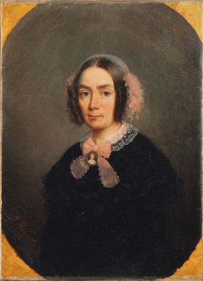 A. ROUSSEL, XIXème siècle 

Portrait de femme au ruban rose.

Huile sur toile, signée...