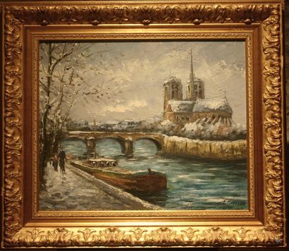 null MAGISSE, Robert, (1933), Vue de Notre Dame, huile sur toile, signée en bas à...