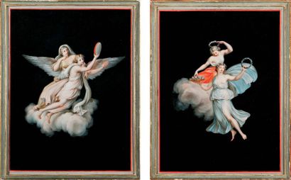 Michelangelo MAESTRI (mort en 1812) Allégories féminines dans des nuées Paire de...