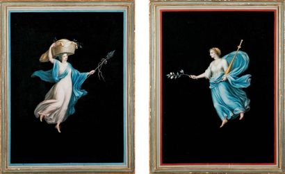 Michelangelo MAESTRI (mort en 1812) Allégories drapées Paire de gouaches sur fond...
