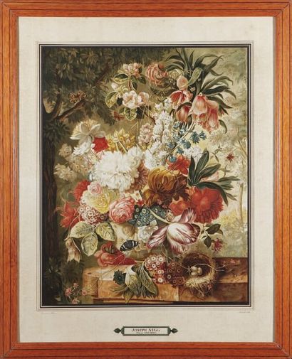 D'après Joseph NIGG Bouquet de fleurs Paire de reproductions, tirage Firmin-Didot....