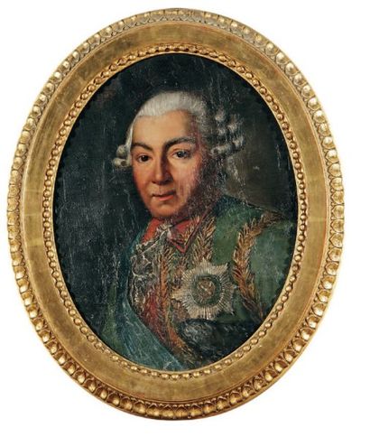 Dans le goût du XVIIIe siècle Portrait d'homme Huile sur toile ovale. Haut. : 29...