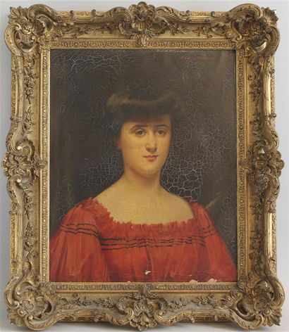 null Louise ABBEMA (1858 - 1927)
Portrait de femme à la robe rouge
Huile sur toile,...
