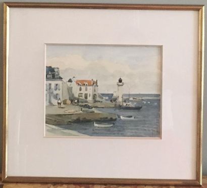 null Robert Yan (1901-1994), peintre Officiel de la Marine
L'hôtel du phare à Sauzon
Aquarelle,...