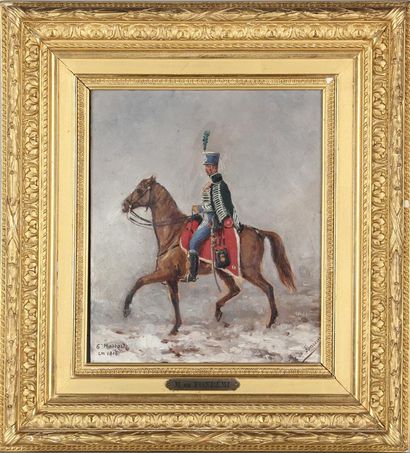 null M de FONREMI, XIXème - XXème siècle
Hussards à cheval
Paire d'huiles sur panneau,...