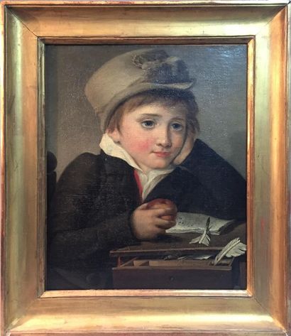 null École française vers 1830
Portrait d'enfant
Huile sur toile 
Haut. : 46,5 cm...