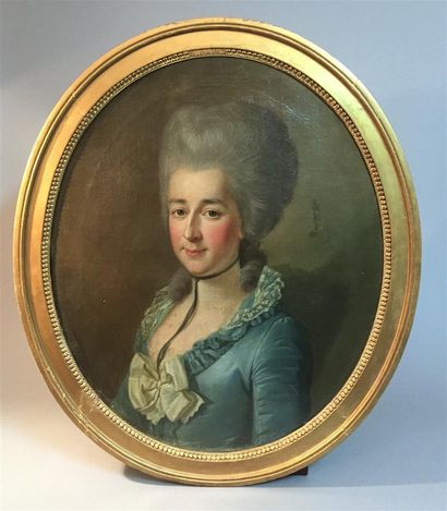 null École française de la fin du XVIIIème siècle
Portrait de femme à la robe bleue
Huile...