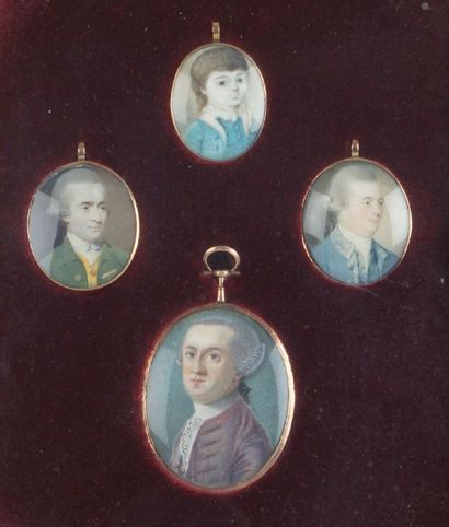 École FRANÇAISE de la fin du XVIIIe siècle Quatre portraits: trois hommes et un petit...
