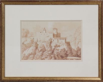 École Française du XIXe siècle Vue d'un château
Encre.
Haut. 13 cm - Larg. 19,5 ...