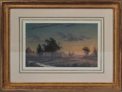 JEAN-BAPTISTE POURCELLY (ACTIF 1791-1802) Paysages de bord de rivière au crépuscule
Paire...