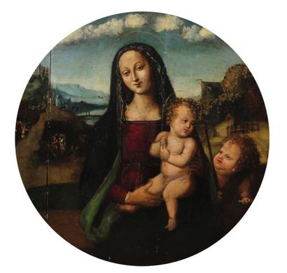 ÉCOLE FLORENTINE, PREMIER QUART DU XVIE SIÈCLE La Vierge, l'Enfant et Saint Jean-Baptiste...