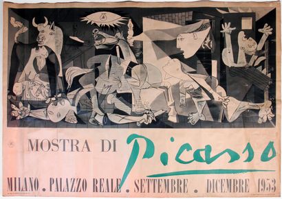 null D'après Pablo PICASSO
Affiche de l'exposition de Milan, 1953, Guernica
Pliures...