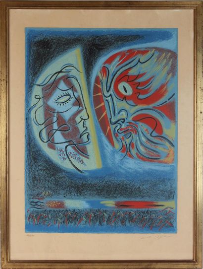 null André MASSON (1896-1987)
Les deux masques
Lithographie en couleurs, signée en...