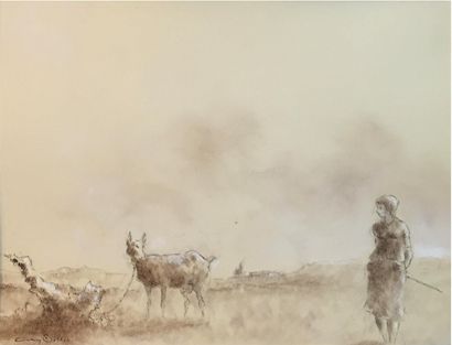 null ARY-BITTER (1873-1973)
Chevaux - Biche et son faon 
Quatre études au feutre,...