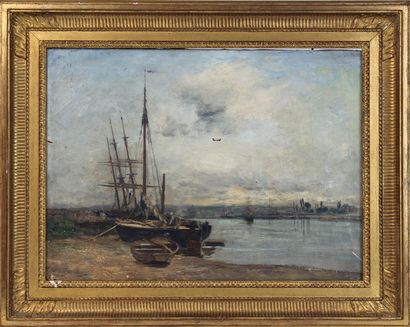 null CHARLES LAPOSTOLET (1824-1890)
L'estuaire
Huile sur toile, signée en bas à gauche...