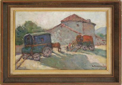 null CHARLES MARIUS CHAMBON (1876-1962)
Les roulottes
Huile sur toile, signée en...