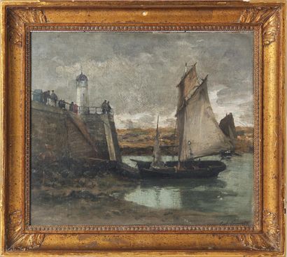 null PAUL LECOMTE (1842-1920)
Port breton (?)
Huile sur panneau, signée en bas à...