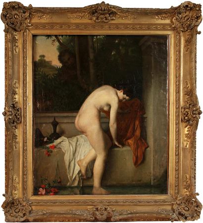 null Suiveur de Jean Jacques HENNER (1829-1905)
Suzanne au bain
Huile sur toile (rentoilée,...
