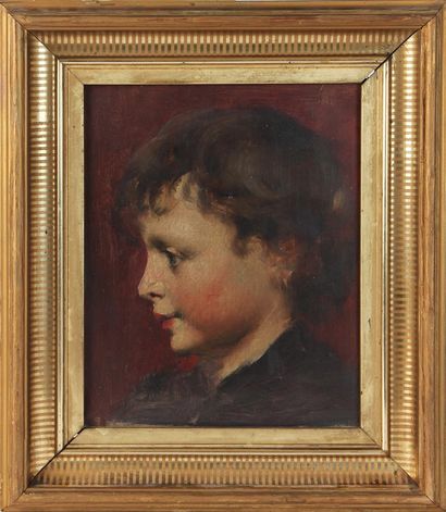 null École française du XIXème siècle
Portrait de fillette de profil sur fond rouge
Huile...
