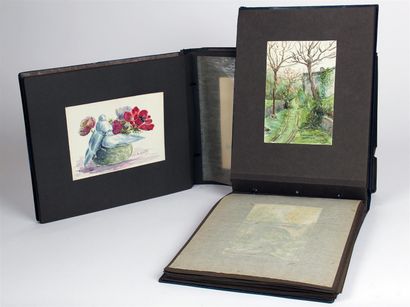null Charles QUEILLE (XIX-XXème siècle)
Paysages, jardin, animaux (cygne) et fleurs
Deux...