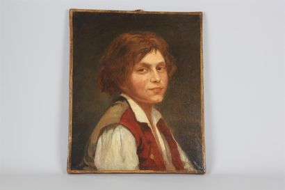 null École moderne
Portrait d'un jeune garçon au gilet rouge
Huile sur toile (rentoilée),...