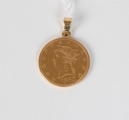 null Pendentif or composé d'une une pièce en or de 10 dollars (1880)