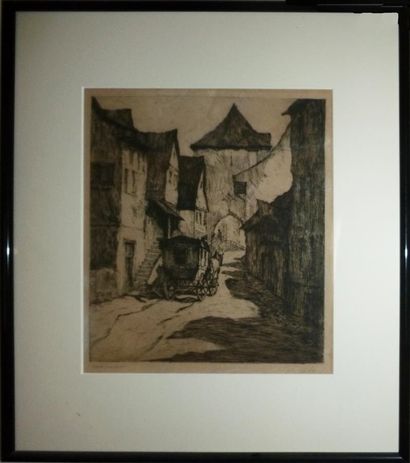 null Calèche dans une rue et Vue de ville`
Deux gravures en noir
XIXème siècle
