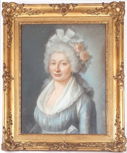 null ÉCOLE FRANCAISE VERS 1780
Portrait d'homme à la veste rayée bleue 
Portrait...