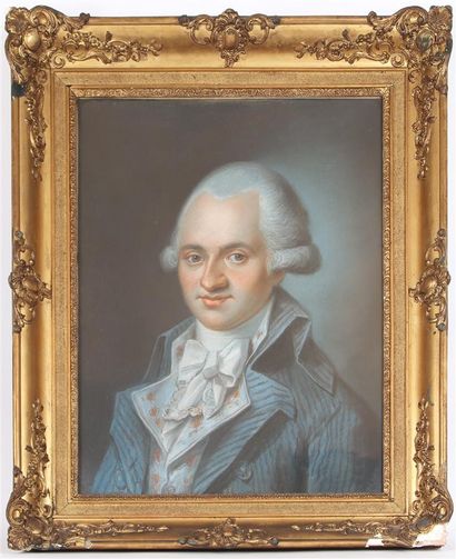 null ÉCOLE FRANCAISE VERS 1780
Portrait d'homme à la veste rayée bleue 
Portrait...